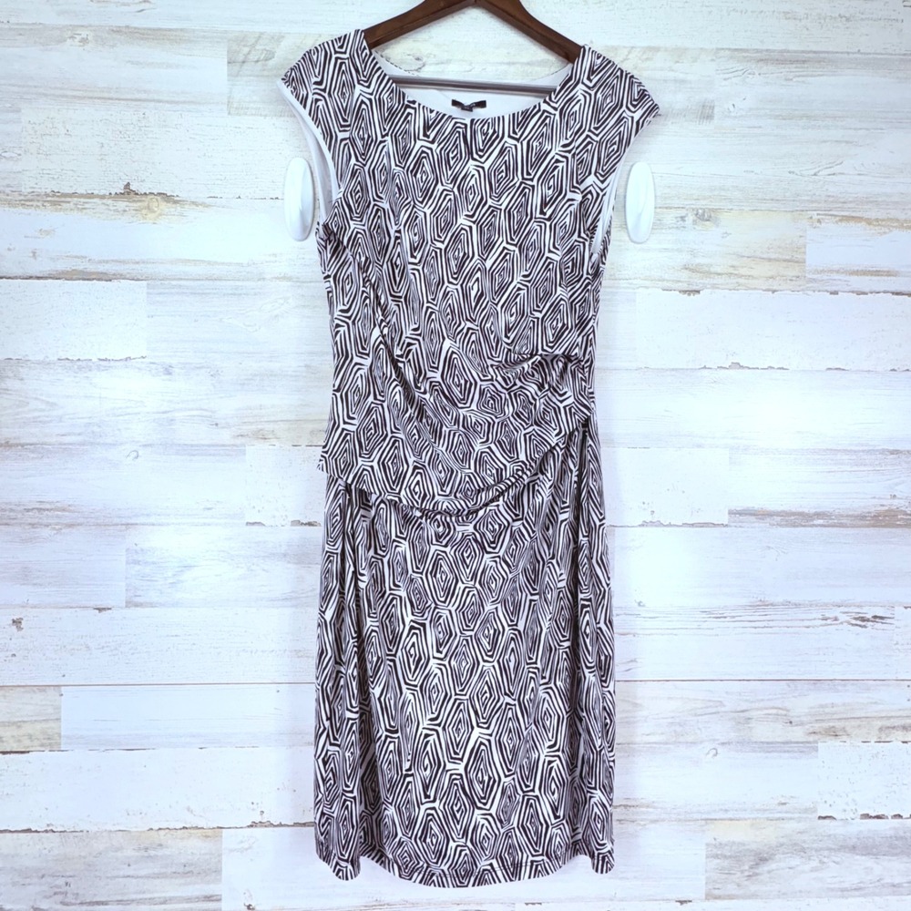 JACOB Dress Black White Stretchy Geometric Print‎ Sleeveless Vintage Size L